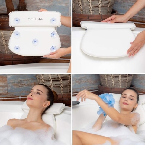Badkussen | Luxe Nekkussen met 7 Anti-Slip Zuignappen | Heerlijk Voor In Bad En Jacuzzi | Badkussen voor Home Spa | Orthopedisch Hoofd, Nek & Schouders Steun | Waterdicht & Wit Nekkussen