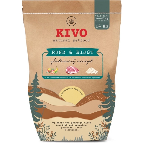 Kivo Petfood Hondenbrokken Rund & Rijst 14 kg Koudgeperst - Glutenvrij