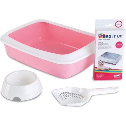 Savic Kitten Kattenbak Iriz Startset Roze / Wit 42X31X12,5 CM