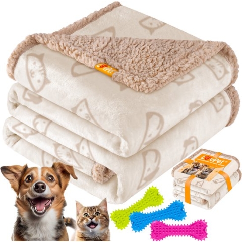 LOVPET® Hondendeken Bank inclusief 3x Toy Bones - Waterdichte Huisdierdeken Sherpa Fleece Deken voor Hond Kat Huisdier - Kattendeken Bankbeschermer Wasbaar Hondenmand Bankhoes - Beige / XL 127cm - 152cm
