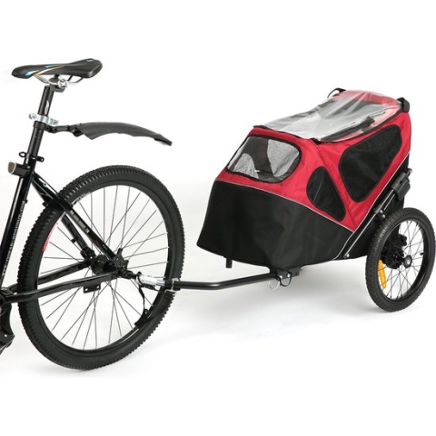Pet trailer - fietskar - hondenbuggy - 2-in-1 - Zwart/rood  - 123x62x96cm