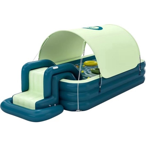 LotaHome - Opblaasbaar Zwembad - Zwembad met Glijbaan en Zonnescherm - Draadloze Pomp - Kinderzwembad LotaHome - Speelzwembad - Maximaal 8 Personen - Inclusief Diverse Accessoires - 300cm