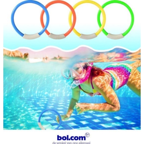 *** Set van 4 gekleurde duikringen - Zwembad - Opduikringen - Zwemspeelgoed - Vakantie Speelgoed Duiken Opduiken - van Heble® ***