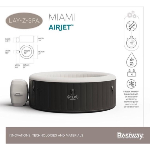 Bestway LAY-Z-SPA Whirlpool Miami AirJet 180x66 cm hottub opblaasbaar bubbelbad
