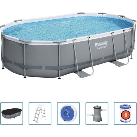 Bestway - Power Steel - Opzetzwembad inclusief filterpomp en accessoires - 488x305x107 cm - Ovaal