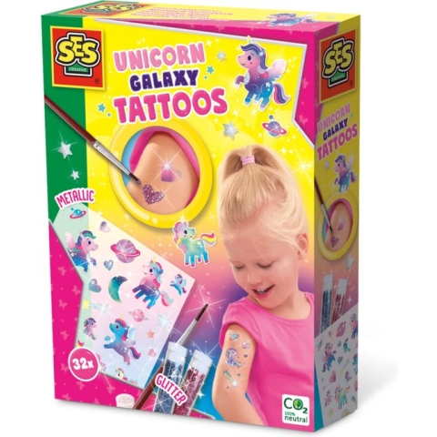SES - Galaxy - Unicorn tattoos - metallic effect - cosmetisch getest - met glitters