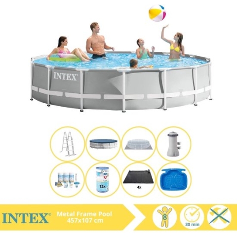 Intex Prism Frame Zwembad - Opzetzwembad - 457x107 cm - Inclusief Onderhoudspakket, Filter, Solar Mat en Voetenbad