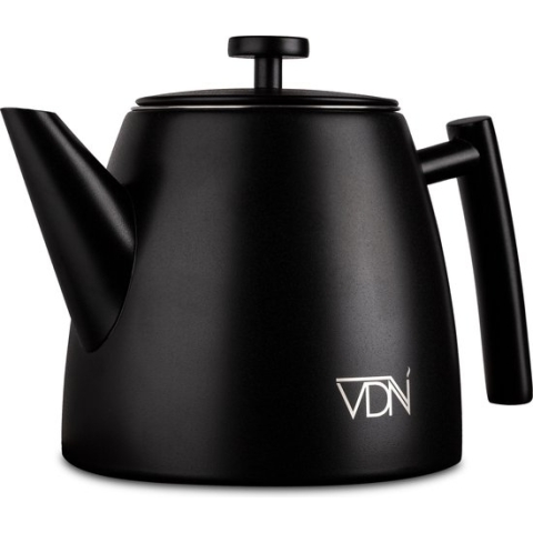 VDN RVS Theepot Dubbelwandig met Filter - Zwarte Theekan 1 Liter - 802
