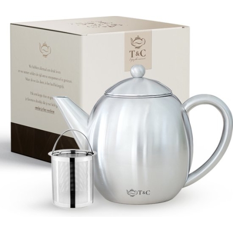 T&C Theepot met Filter en Dubbelwandig - 1,2L - Matte Grijs