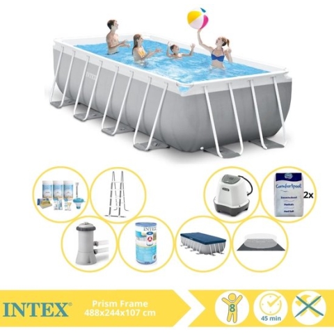Intex Prism Frame Zwembad - Opzetzwembad - 488x244x107 cm - Inclusief Filter, Zoutsysteem en Zout