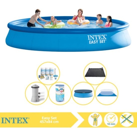 Intex Easy Set Zwembad - Opblaaszwembad - 457x84 cm - Inclusief Afdekzeil, Onderhoudspakket, Filter, Grondzeil en Solar Mat