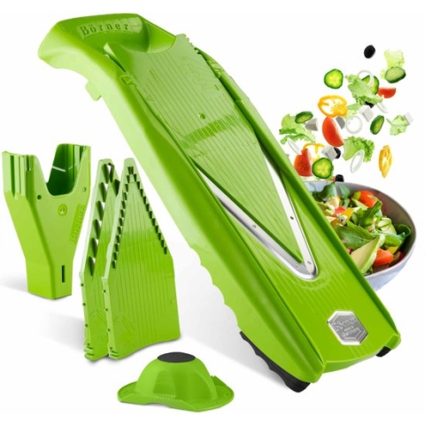 Börner Mandoline V5 Starter  | 5-delige set | 6 snijdiktes | Geschikt als Frietsnijder | BPA-vrij en Roestvrij | Groen