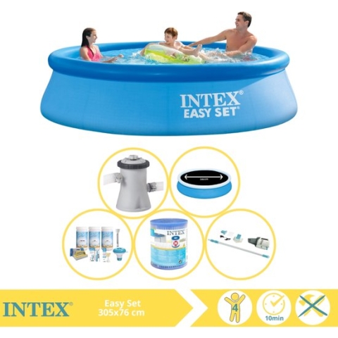 Intex Easy Set Zwembad - Opblaaszwembad - 305x76 cm - Inclusief Solarzeil Pro, Onderhoudspakket, Filter en Stofzuiger