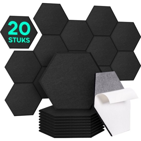 AcouStick 20 akoestische panelen - Zelfklevend - Wandpanelen - Geluidsisolatie - Geluidspanelen - Plaktegels - Zwart