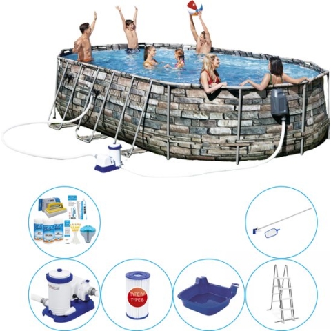 Power Steel Ovaal STONE SPA JETS 610x366x122 cm - Zwembad Set
