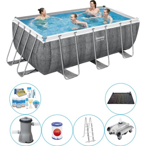 Power Steel Rechthoek Rattan 412x201x122 cm - 7-delig - Zwembad Bundel