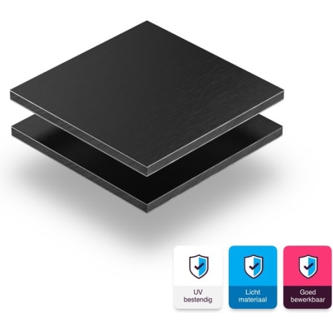 Alupanel plaat 3 mm dik - 90 x 50 cm - Geborsteld Zwart