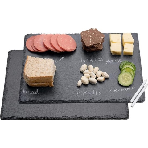 Leistenen platen set (2 stuks) leistenen plaat serveerplaat 30x20 cm met krijtstift, serveerplaten leisteen plaat kaasplaat buffet plaat