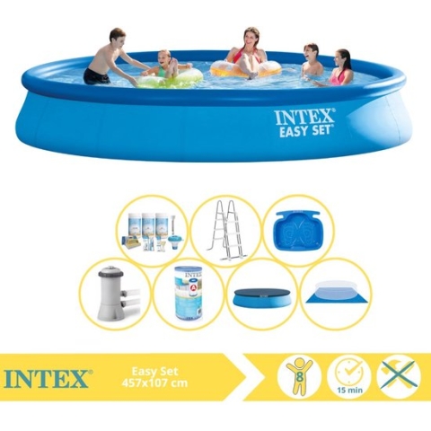 Intex Easy Set Zwembad - Opblaaszwembad - 457x107 cm - Inclusief Onderhoudspakket, Filter en Voetenbad