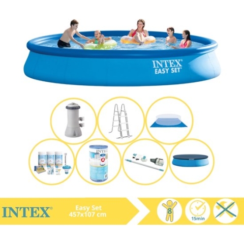 Intex Easy Set Zwembad - Opblaaszwembad - 457x107 cm - Inclusief Onderhoudspakket, Filter en Stofzuiger