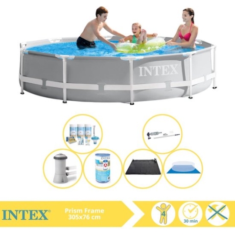 Intex Prism Frame Zwembad - Opzetzwembad - 366x76 cm - Inclusief Onderhoudspakket, Filter, Grondzeil, Stofzuiger en Solar Mat