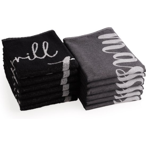 Luxe Keuken- & Theedoek - Set van 12 - 100% hoogwaardige katoen - Grill Master - zwart
