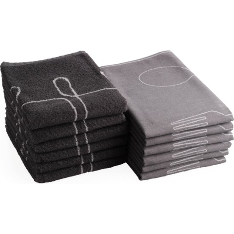 Luxe Keuken- & Theedoek - Set van 12 - 100% hoogwaardige katoen - Hip bestek - grijs