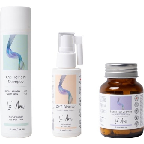 La´Moni Anti Haaruitval SET / Shampoo / Vitamine / DHT Blocker / Ondersteuning van Haarverzorging