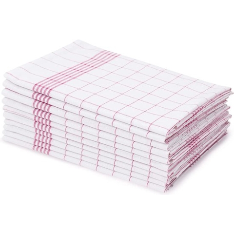 Set van 10 theedoeken, 100% katoen, 50 x 70 cm, rood