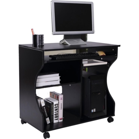 Compact Bureau - Schrijftafel - Computerbureau - Bureautafel - Bureau - Verrijdbaar - 80 x 48 x 76 cm - Zwart