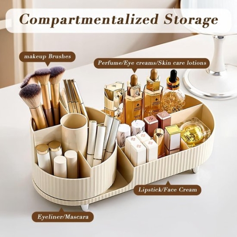 Cinnani Make-up cosmetica-organizer, 360° draaibare beauty-organizer, multifunctionele cosmetica-opslag voor kaptafel, badkamer en slaapkamer
