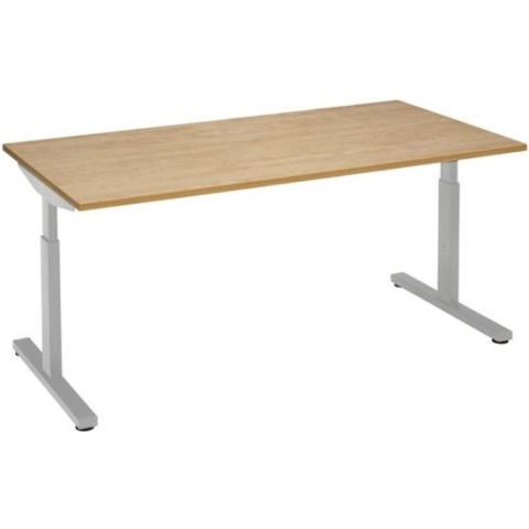 Offeco  Bureau Lobo  - Verstelbaar - Bureaus - Bureau - Kantoormeubels - Game bureau - height adjustable desk - Gaming desk - computertafel - Thuiswerken - 160x80cm - Aluminium - Midden eiken-- blad-  onderstel- x80