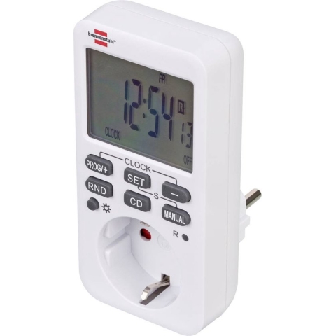 Brennenstuhl Comfort-Line Digitale weektijdschakelaar, digitale timer-stopcontact, voor binnen, countdown-functie en met verhoogde aanraakbescherming, wit