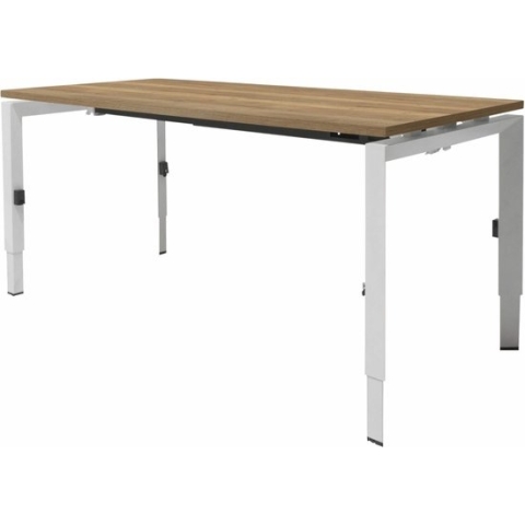 Linesto N3 bureau, hoogte instelbaar (65-85cm) met 120x80cm havana/ kersen licht zwevend 25mm blad en wit (RAL9010) vierpoot N-frame (poot driehoekig 50x50x75 mm.), (met geïntegreerde kabelgoot)