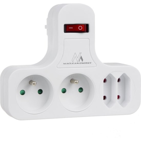 Maclean - Viervoudige stopcontact type E met een Schuko-type stabiliserende tabschakelaar - 2x 2,5A, 2x 16A