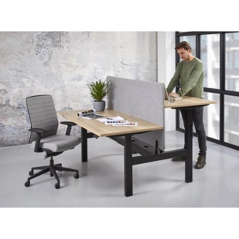 Duo bench elektrisch verstelbaar zit/sta bureau Teez breed 140CM diep 80/80CM bladkleur Havanna framekleur Wit (RAL9010)
