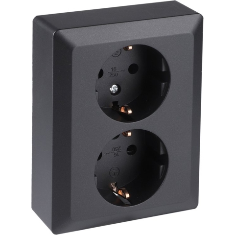 Q-Link Dubbel Stopcontact – Wandcontactdoos met Kinderbeveiliging en Aanraakbeveiliging – Opbouw – Zwart