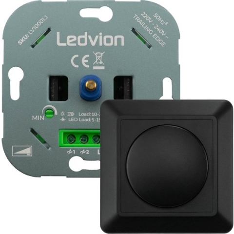 Ledvion Led Dimmer, 3, 200 Watt, Universele LED Dimmer, Led Dimmer Inbouw, Dimmer Schakelaar, Dimmer Afdekraam, Dimmer Afdekplaat, Dimmer Zwart
