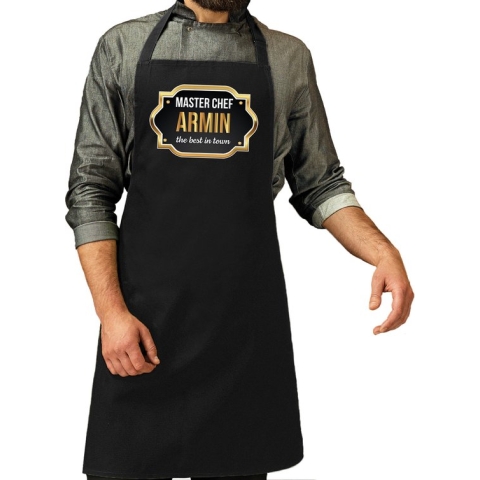 Naam cadeau master chef schort Armin zwart - keukenschort cadeau