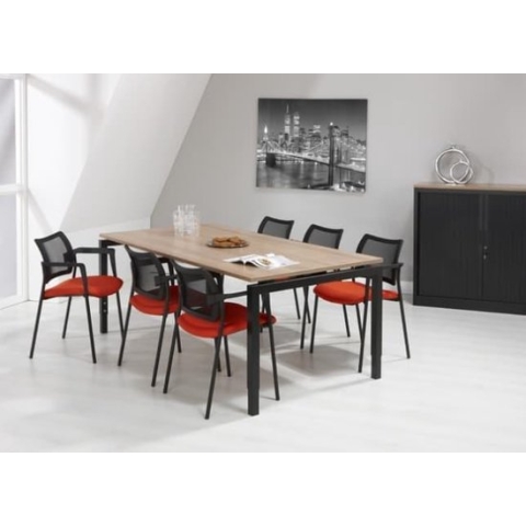 4 poots bureau vergadertafel Kubus breed 200CM diep 100CM bladkleur Logan eiken framekleur Wit (RAL9010)