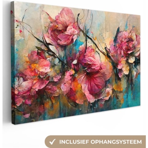 Canvas schilderij - Bloemen abstract 120x80 - Kamer decoratie accessoires - Kunst schilderijen kleurrijk woonkamer - Wanddecoratie slaapkamer - Muurdecoratie keuken - Wanddoek interieur binnen - Woondecoratie huis - Woonaccessoires