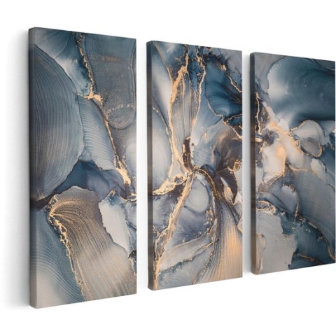 Artaza Canvas Schilderij Drieluik Abstracte Luxe Kunst - Zwart met Goud - 120x80 - Foto Op Canvas - Canvas Print