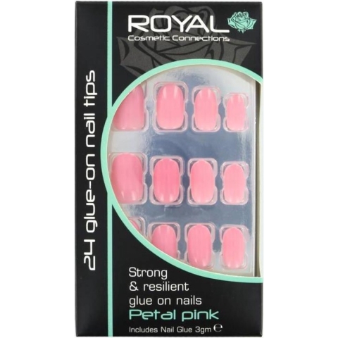 Royal 24 Glue-On Nail Tips With Glue Petal Pink