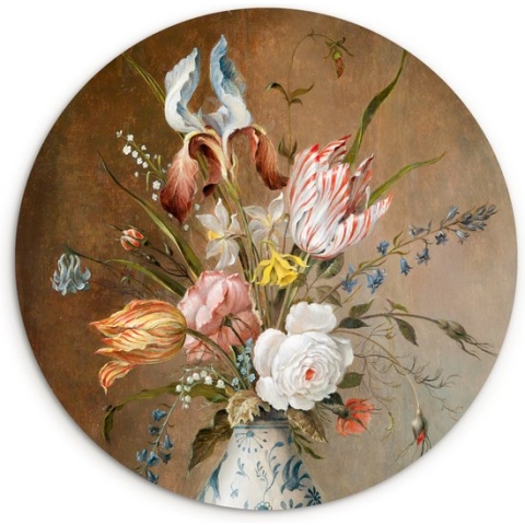 WallCircle - Wandcirkel bloemen boeket 60x60 cm - Oude meesters kunst - Ronde schilderijen vintage woonkamer - Wandbord rond - Wandschaal keuken - Muurdecoratie cirkel - Kamer decoratie binnen - Wanddecoratie muurcirkel - Woonaccessoires