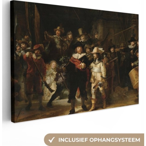 Schilderijen op canvas - De nachtwacht 120x80 - Kamer decoratie accessoires Amsterdam - Rembrandt van rijn schilderij woonkamer - Wanddecoratie slaapkamer - Muurdecoratie keuken - Wanddoek oude meesters - Woondecoratie - Woonaccessoires