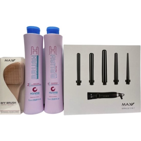 Honma Tokyo H Brush Haarbotox Keratine Treatment krullen behoudend Keratin behandeling 2x1000 ml KIT (shampoo&Treatment) & MAX PRO MIRACLE 5 IN 1 & GRATIS MAX PRO BFF BRUSH