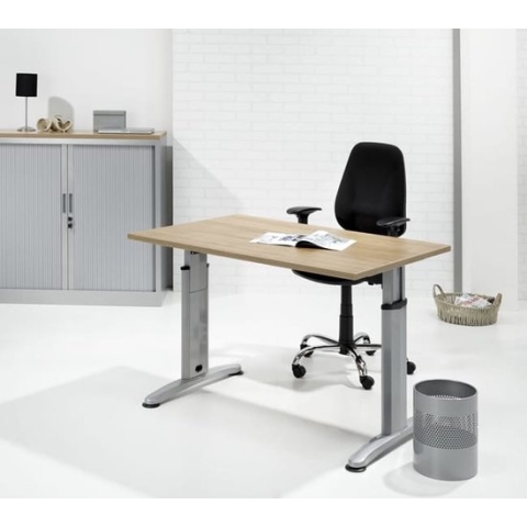 Hoogte verstelbaar bureau T- Poot Work breed 140CM diep 80CM bladkleur Wit framekleur Zwart (RAL9005)