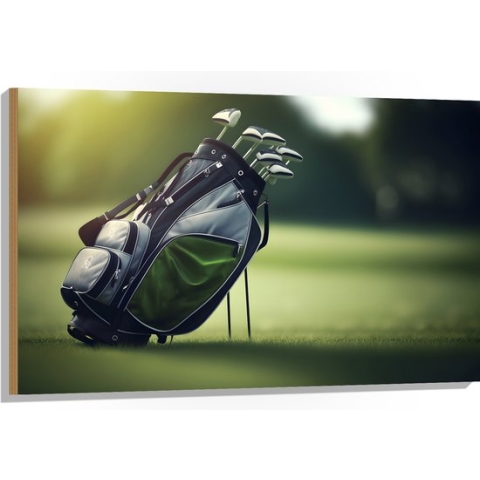Hout - Golf - Tas - Clubs - Gras - Sport - 105x70 cm - 9 mm dik - Foto op Hout (Met Ophangsysteem)