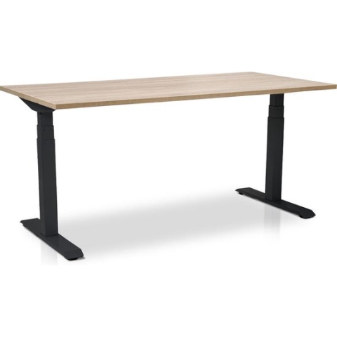 Zit-sta bureau elektrisch verstelbaar - MRC PRO NEN-EN 527 | 140 x 80 cm | frame zwart - blad midden eiken - met kabelmanagement | memory functie met USB | 150kg draagvermogen