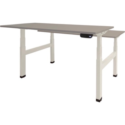 RoomForTheNew Bureau Heathrow Plus Duo-Desk - Zit sta Bureau - Zit sta Bureau Elektrisch - Gaming Bureau - Game Bureau - Verstelbaar Bureau - standing Desk - duo bureau - duo werkplek--Grijs blad-Wit  onderstel- 140x80